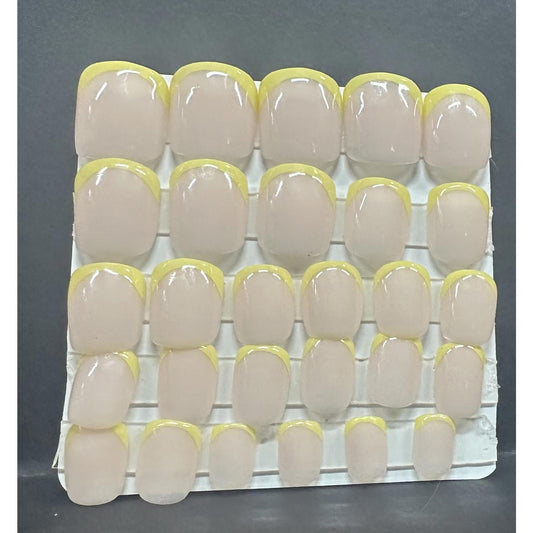 Hand Crafted Yellow FRENCH Tip Press Glue On Nails Set of 24!
