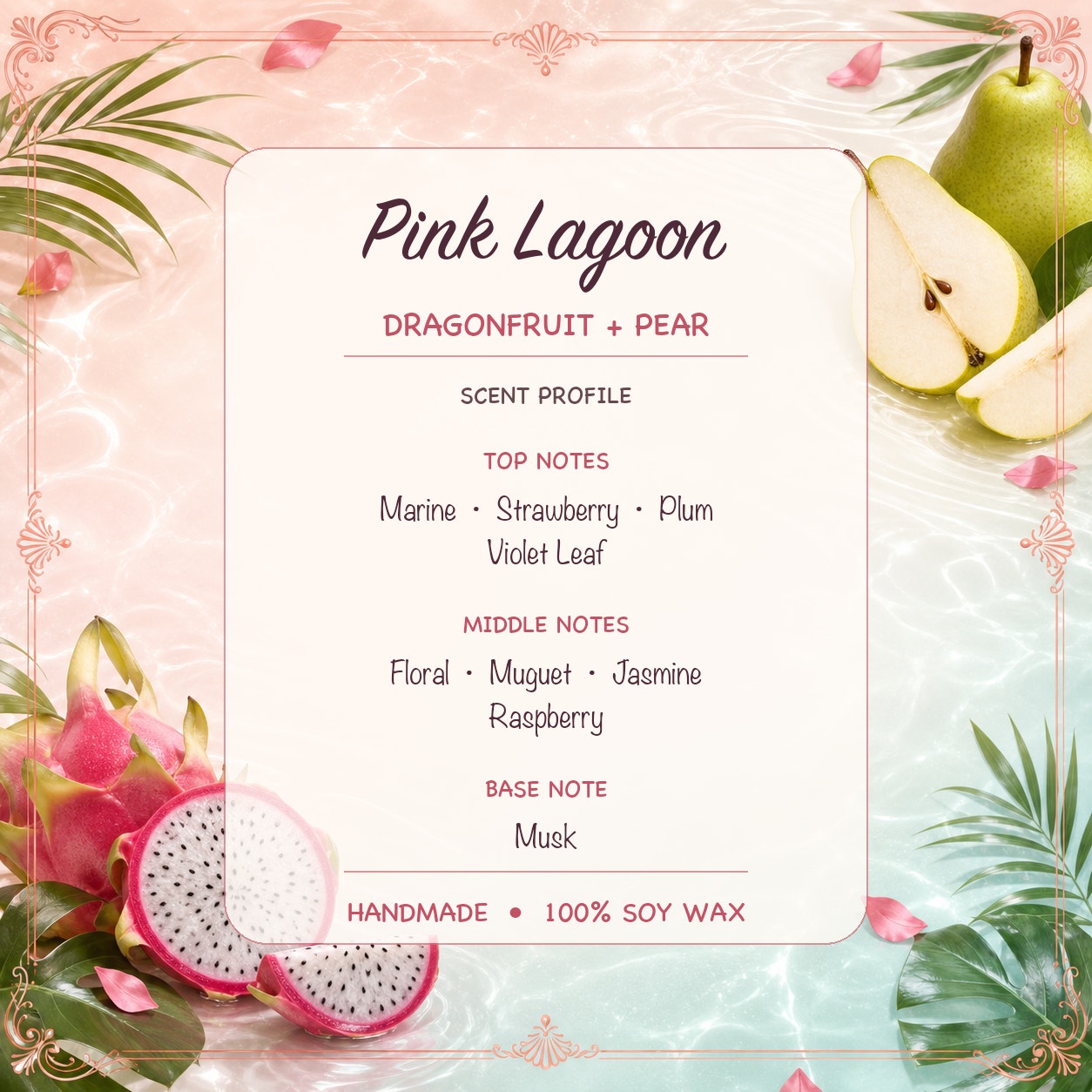 Pink Lagoon Soy Wax Melts | Dragonfruit Pear Scent | Handmade Tropical Wax Melt