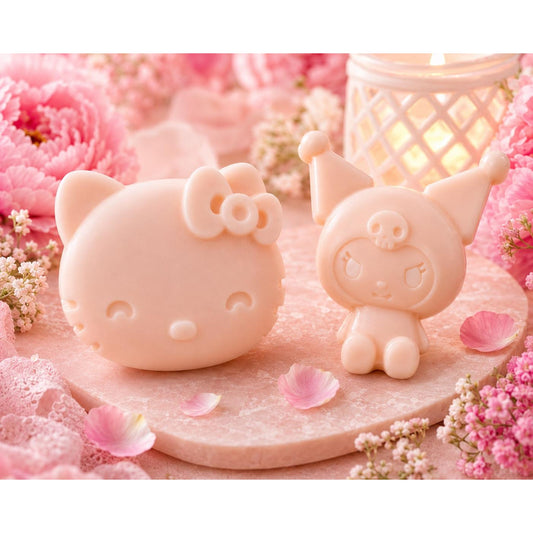 Hello Kitty & Kuromi Wax Melts | Blushing Peony Scent | Large 3D Character Wax Melts | Sanrio Inspired Home Fragrance | 3 oz Total