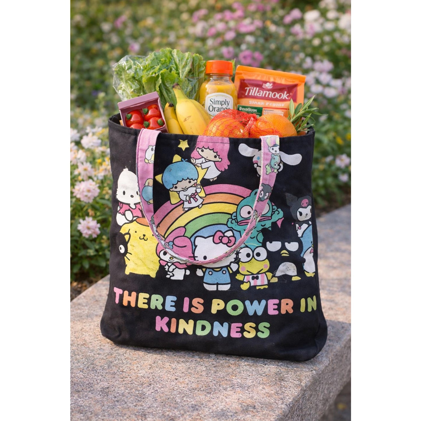 Upcycled Hello Kitty Tote Bag, Handmade Sanrio Shoulder Bag, Kawaii Reusable Tote, One of a Kind Cute Grocery Bag, Gift for Her
