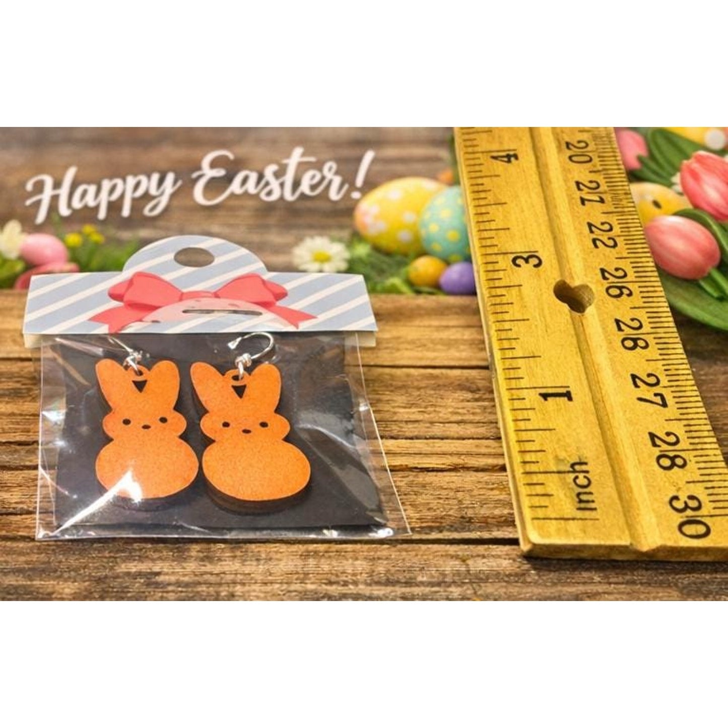 Easter Peeps Bunny Earrings Set – Pastel Wooden Dangle Jewelry