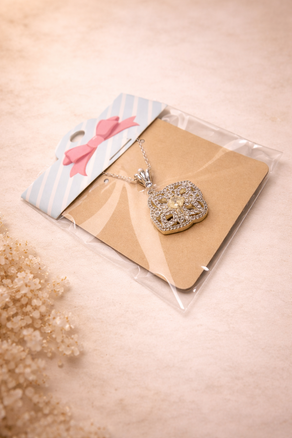 Marie Louise Necklace – Light Yellow Citrine & White Topaz, Sterling Silver Chain, French Filigree Pendant, Versailles Collection, 24”