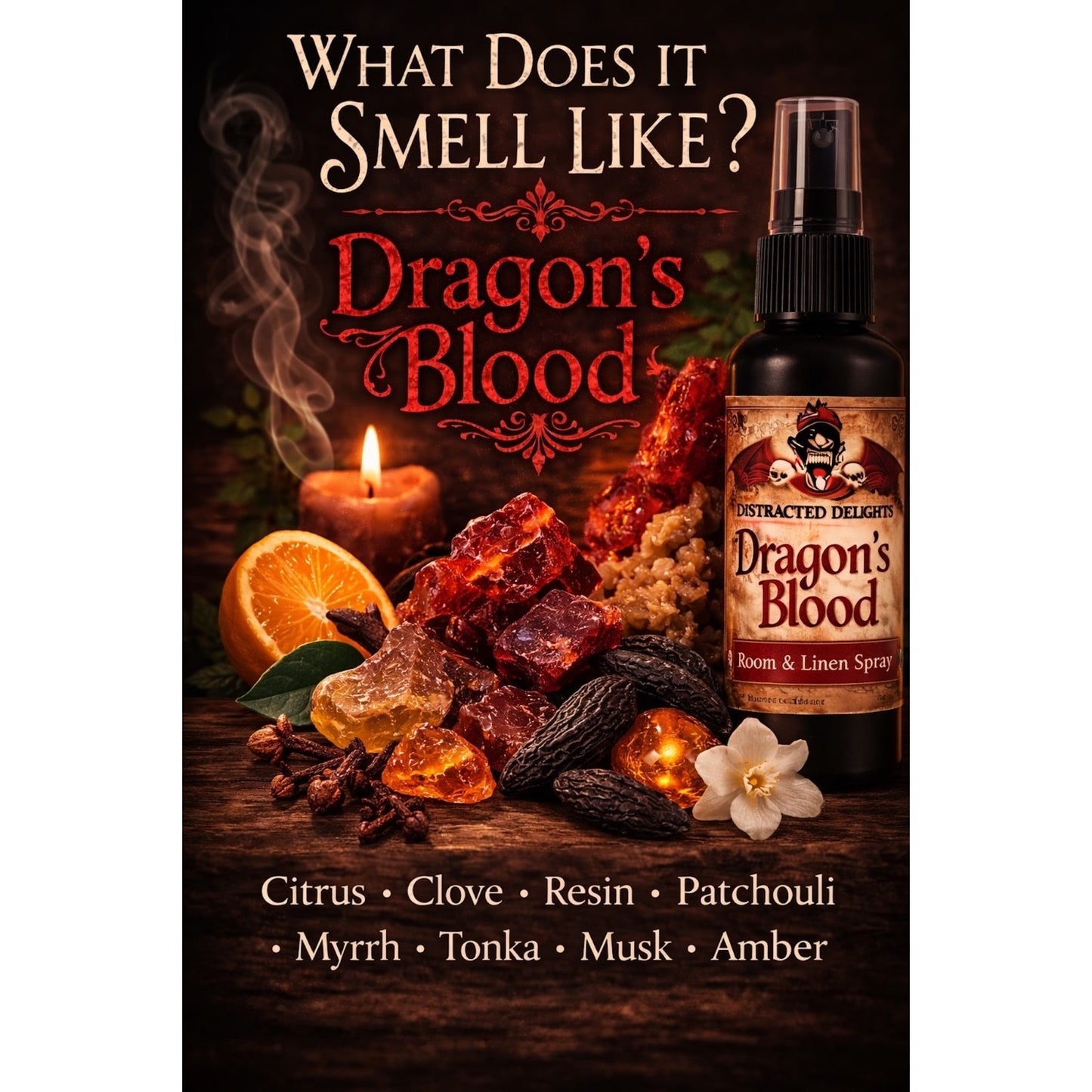 Dragon’s Blood Room & Linen Spray 3.4 oz Resin Patchouli Gothic Home Fragrance