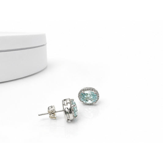 Ring Bomb Party Oval Blue Topaz Earrings Lab Created Halo