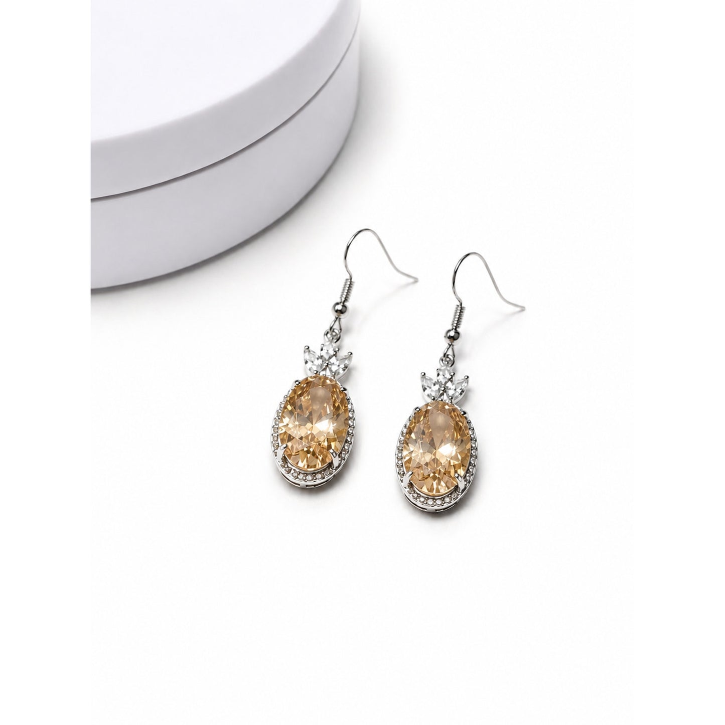 Bomb Party Lab Created Morganite & White Topaz Oval Dangle Earrings