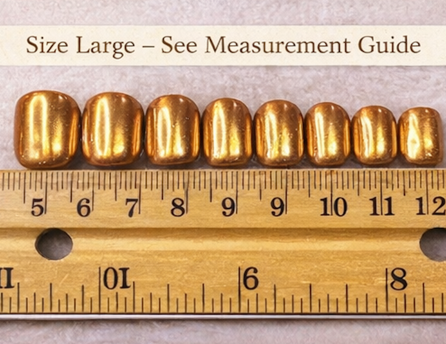 Handmade Gold Chrome Press On Nails – Set of 10 – Short Squoval – Size Large – Reusable