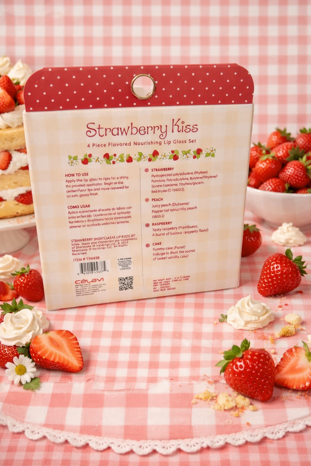 Strawberry Shortcake Strawberry Kiss Lip Gloss Set – 4 Piece Flavored Lip Gloss by Celavi (Strawberry, Peach, Raspberry, Grape) .14 oz Each