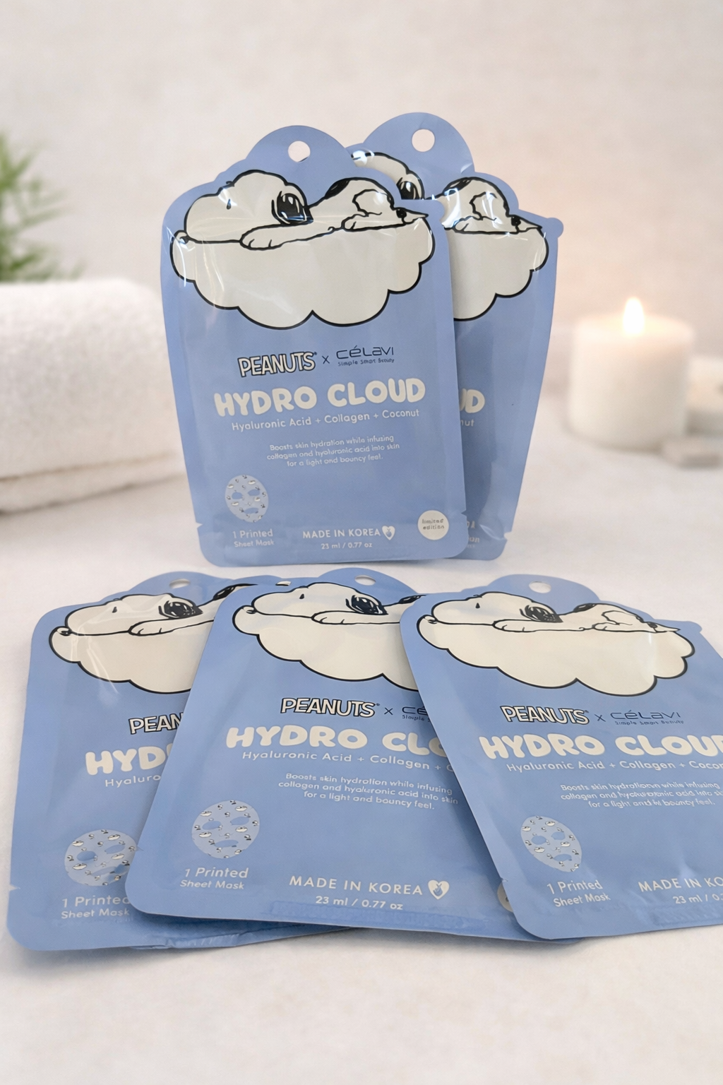 Snoopy Hydro Cloud Celavi Coconut Hyaluronic Acid Collage Sheet Mask