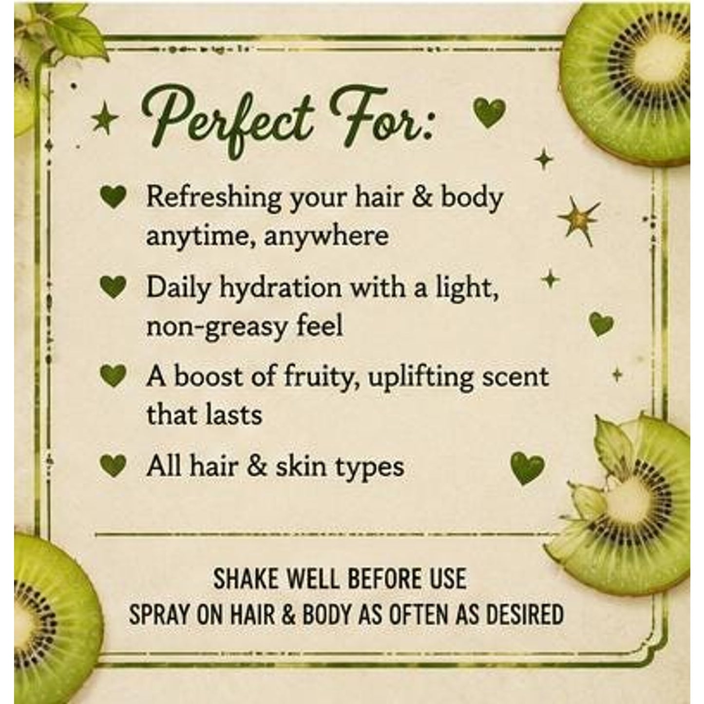 Tropical Kiwi Moisturizing Hair & Body Mist | Lightweight Hydrating Spray (3.4 oz)