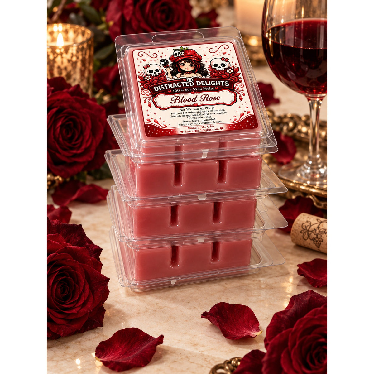 Handmade Blood Rose Soy Wax Melts Dark Rose Wine & Oud  2.5 oz