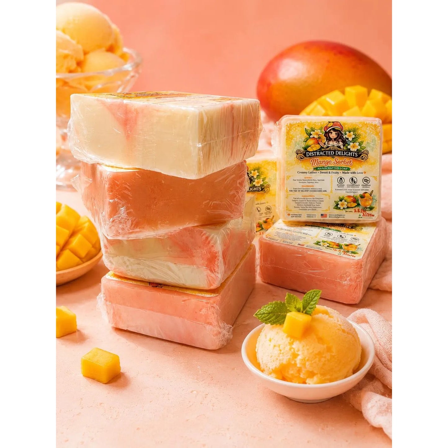 Mango Sorbet Handmade Soap | Cold Process Artisan Soap | Fruity Citrus Soap