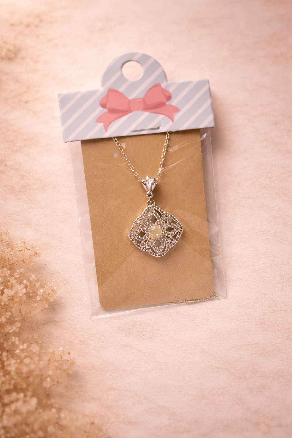 Marie Louise Necklace – Light Yellow Citrine & White Topaz, Sterling Silver Chain, French Filigree Pendant, Versailles Collection, 24”