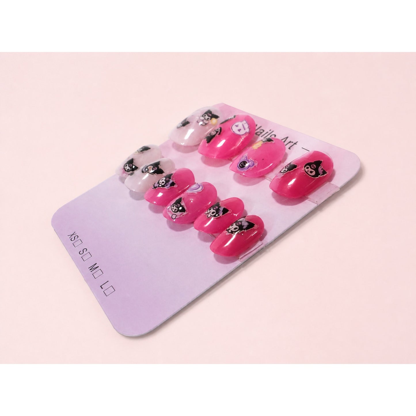 Kuromi Press On Nails – Handmade Pink Kawaii Nail Set – Medium Short Square Nails – Sanrio Inspired Nail Art
