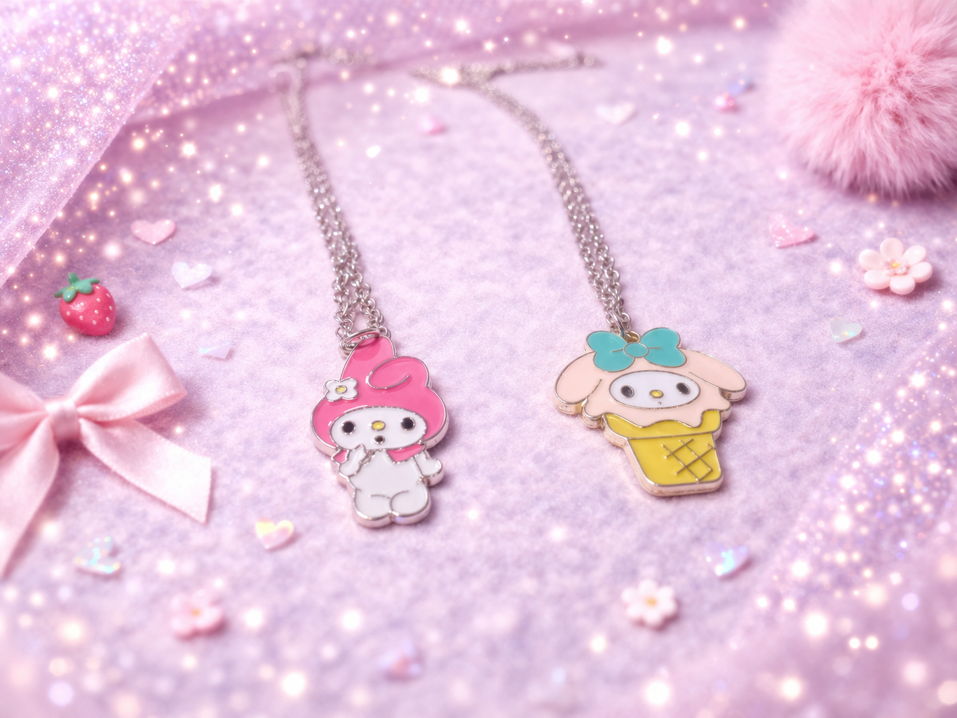 My Melody Necklace Set of 2, Kawaii Sanrio Inspired Jewelry