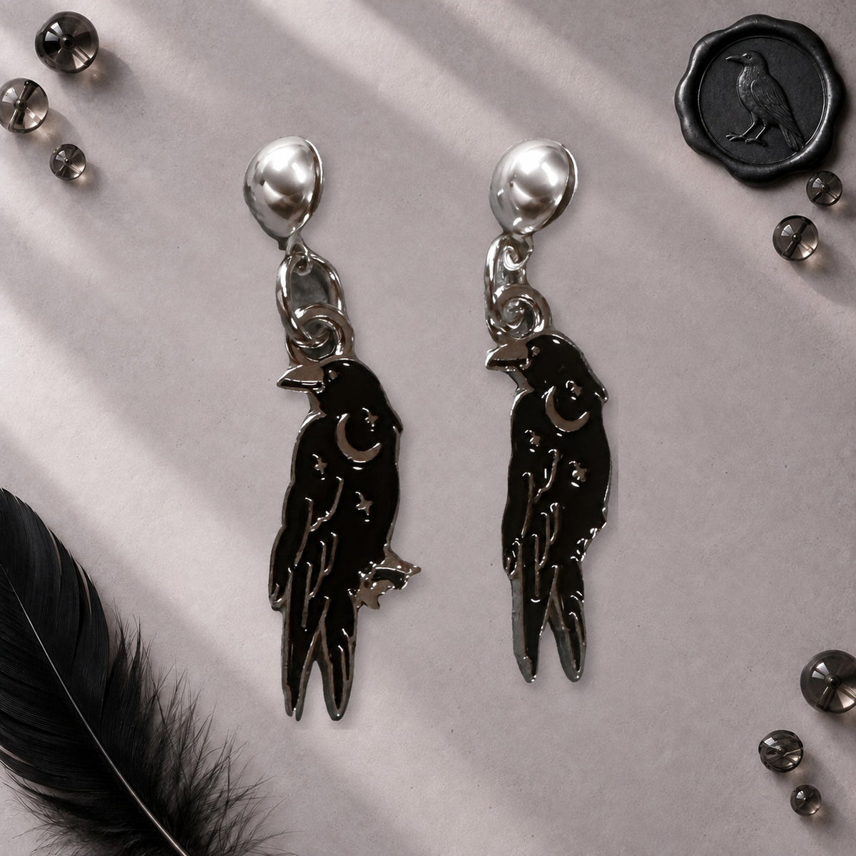 Witchy Goth Crow Raven Dangle Stud Earrings