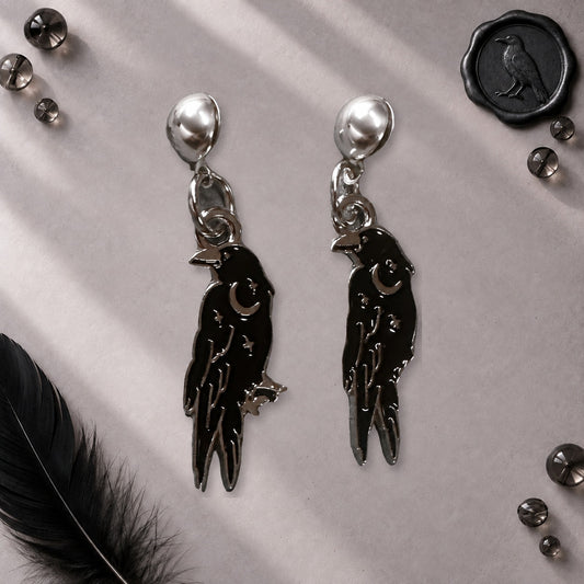 Witchy Goth Crow Raven Dangle Stud Earrings