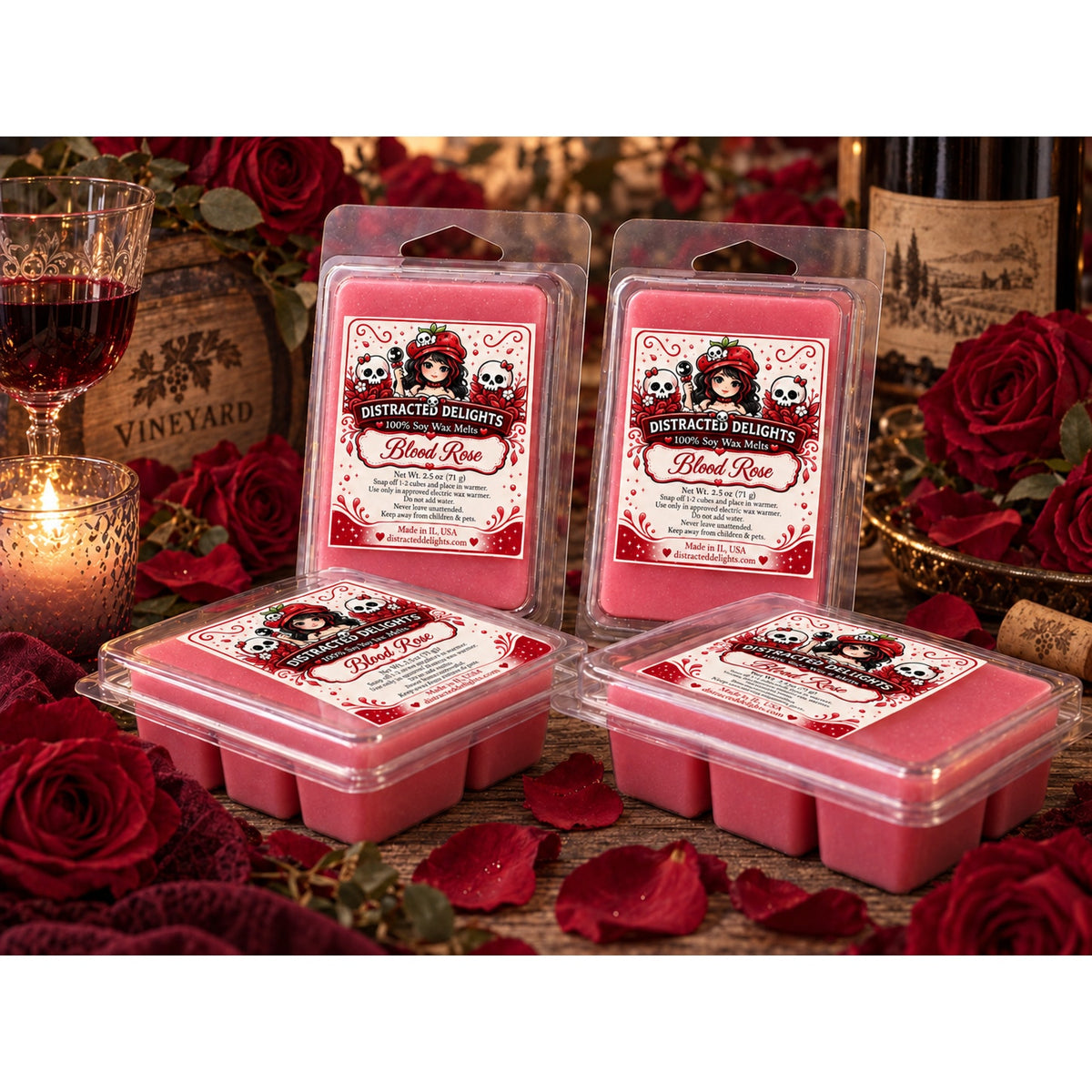 Handmade Blood Rose Soy Wax Melts Dark Rose Wine & Oud  2.5 oz