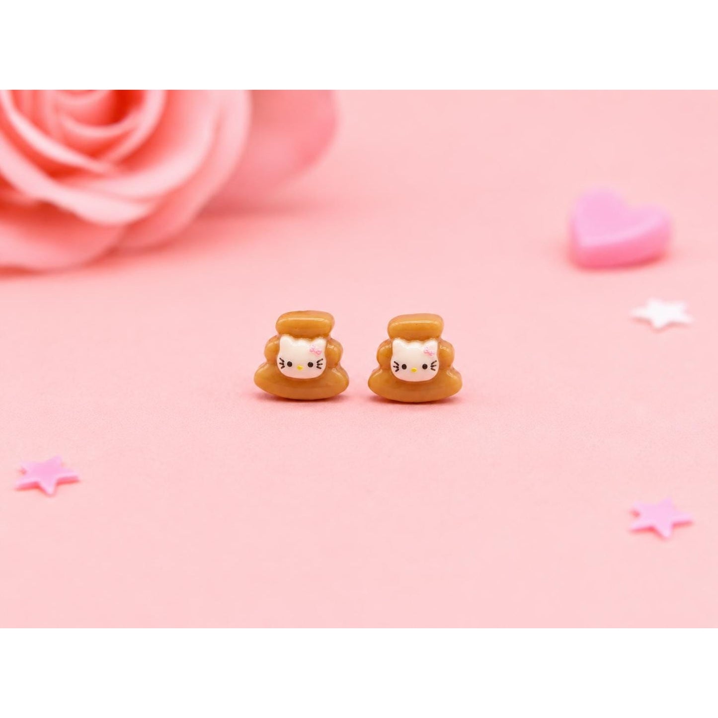 2 Pair Hello Kitty Beach Stud Earrings | Hello Kitty Sandcastle & Palm Tree Earrings | Tropical Summer Resin Stud Set | Kawaii Beach