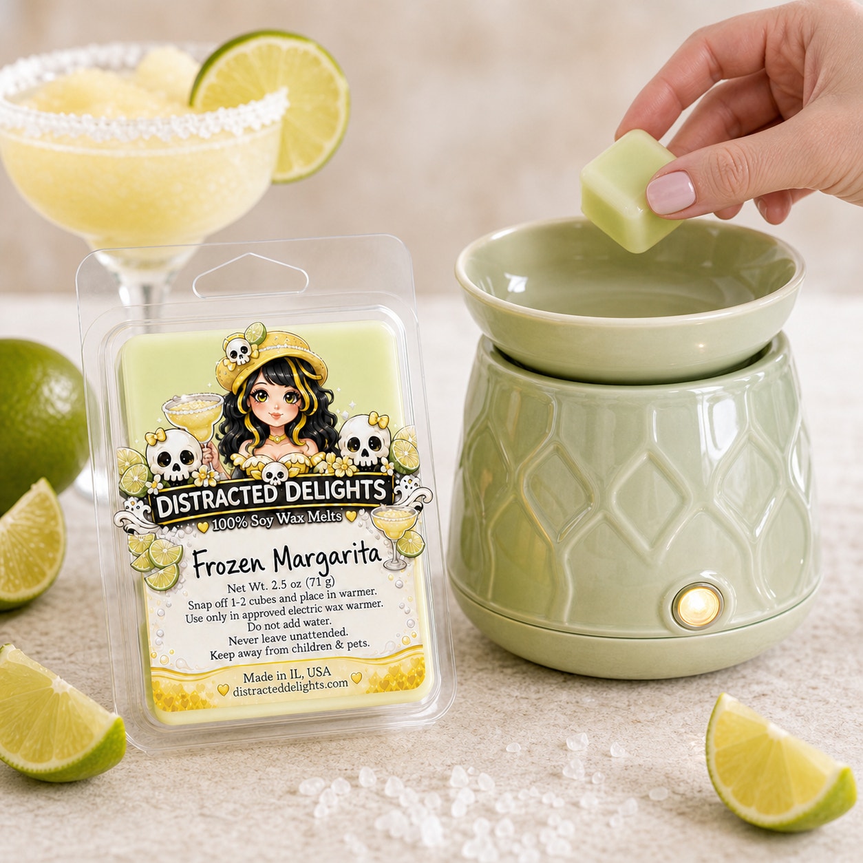 Frozen Margarita Soy Wax Melts – Lime, Guava & Vanilla Rum – 2.5 oz Highly Scented Wax Tarts