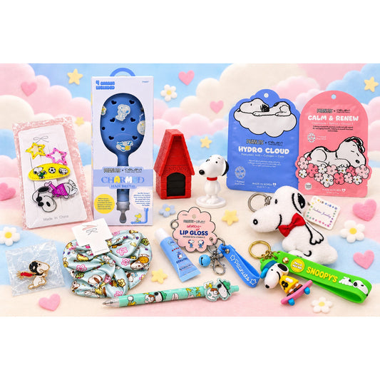 Snoopy Gift Bundle, 14 Piece Peanuts Set, Hair Brush, Scrunchie, Keychains, Lip Gloss, Face Masks & Accessories
