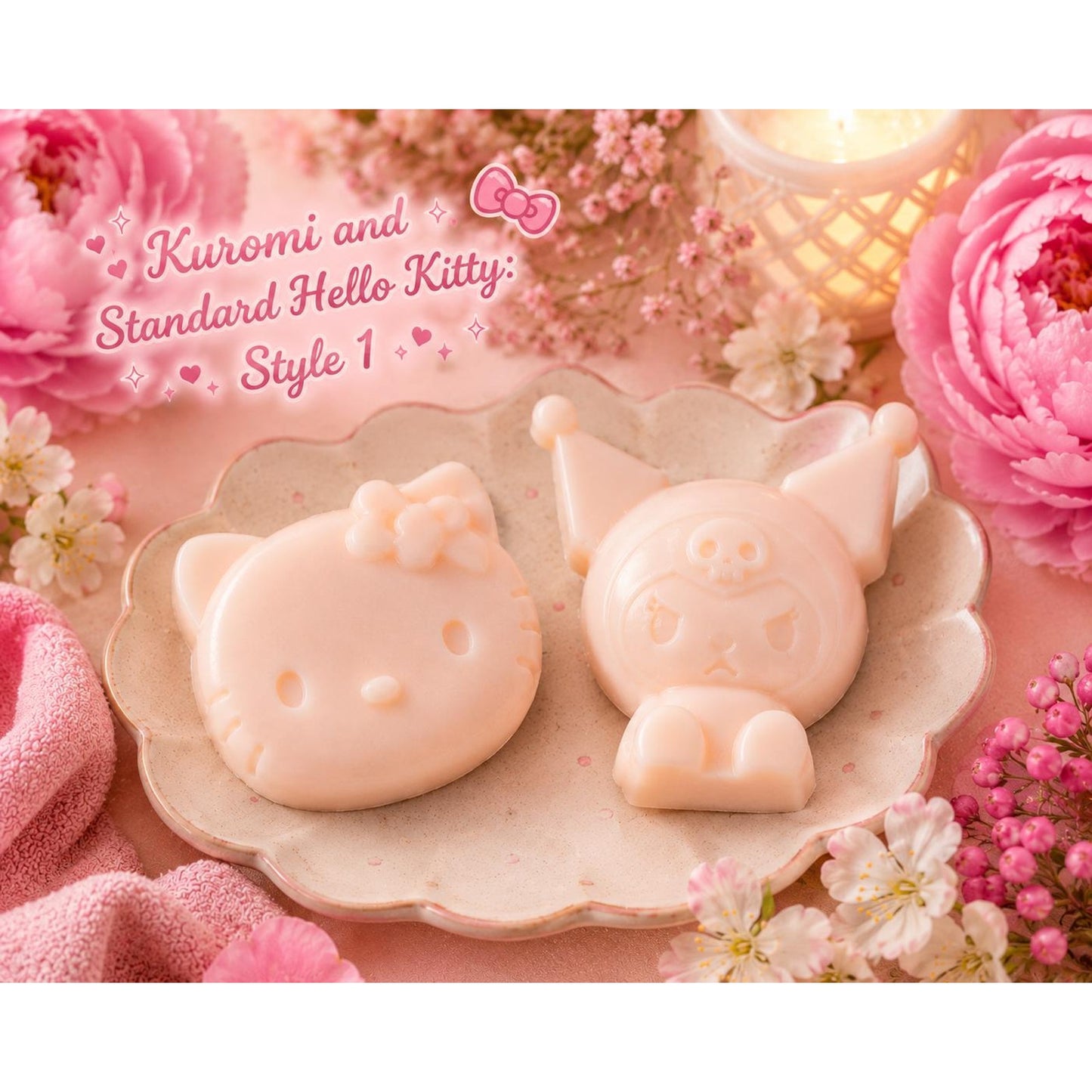 Hello Kitty & Kuromi Wax Melts | Blushing Peony Scent | Large 3D Character Wax Melts | Sanrio Inspired Home Fragrance | 3 oz Total