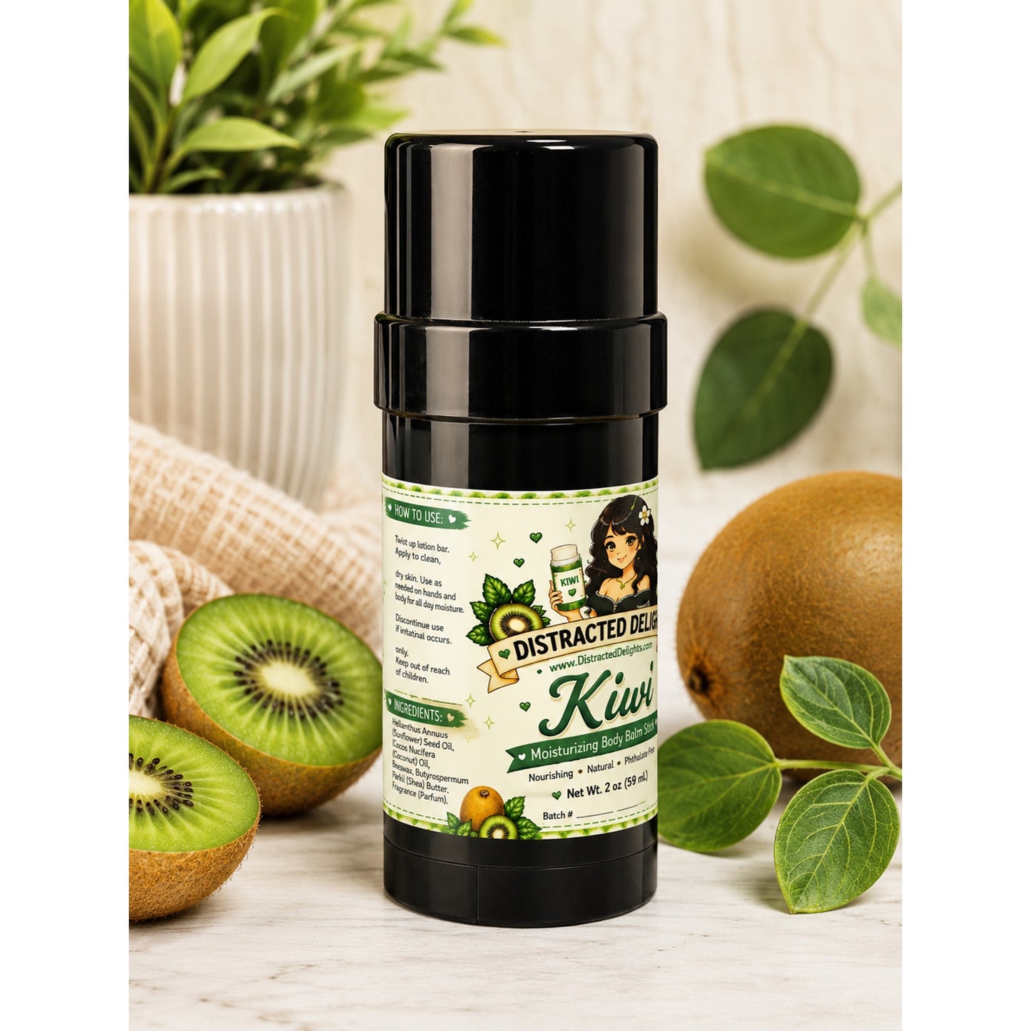 Kiwi Moisturizing Body Balm Stick 2 oz Natural Lotion Bar Dry Skin Phthalate Fre