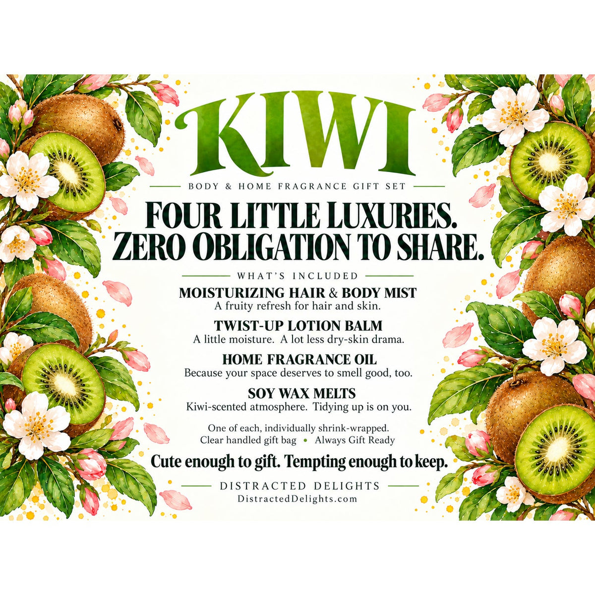 Kiwi-4 Pc Home & Body Scented Gift Bundle Set-Lotion Bar, Body Mist, Home Fragrance