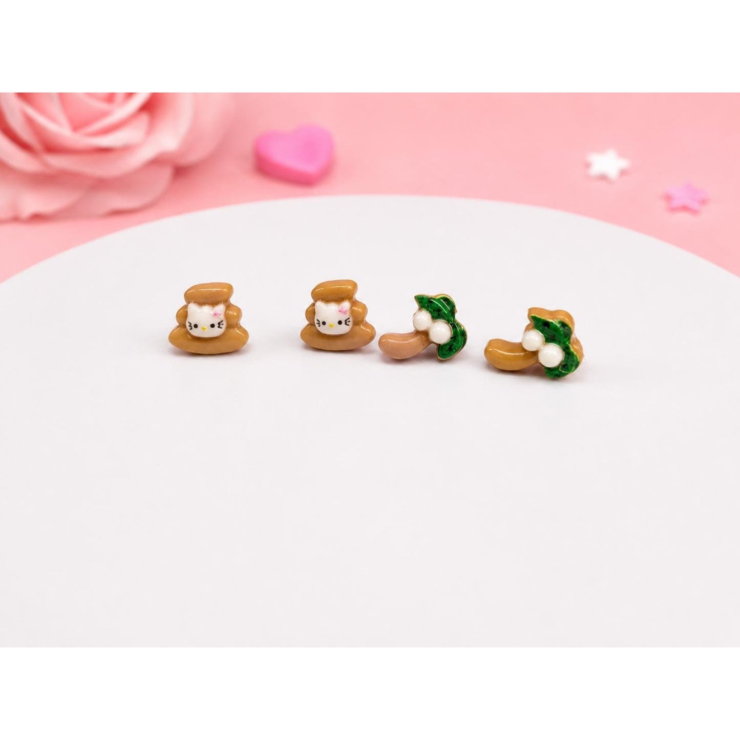 2 Pair Hello Kitty Beach Stud Earrings | Hello Kitty Sandcastle & Palm Tree Earrings | Tropical Summer Resin Stud Set | Kawaii Beach