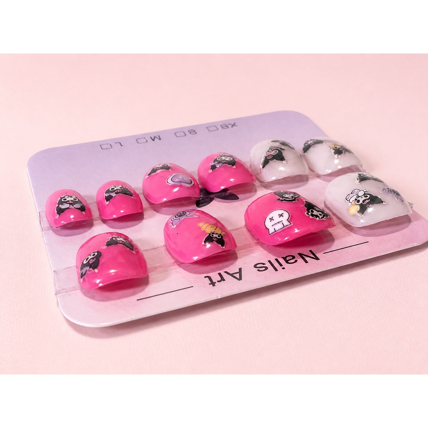 Kuromi Press On Nails – Handmade Pink Kawaii Nail Set – Medium Short Square Nails – Sanrio Inspired Nail Art