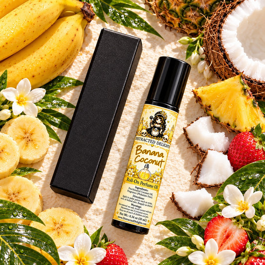 Banana Coconut-Handmade Roll On Perfume Oil, Tropical Gourmand Fragrance, 0.34 oz
