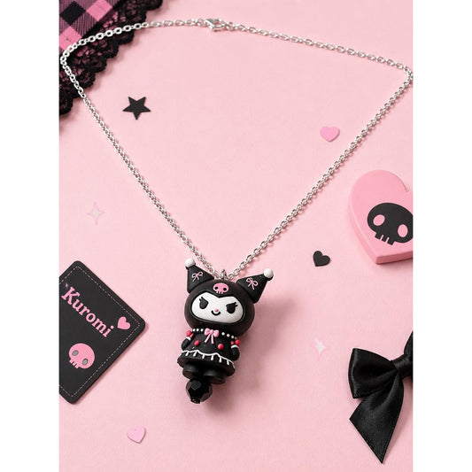 Kuromi Necklace | Kawaii Goth Pendant Necklace | Cute Sanrio Inspired Jewelry | 18” Chain | Pink & Black Kuromi Gift for Her