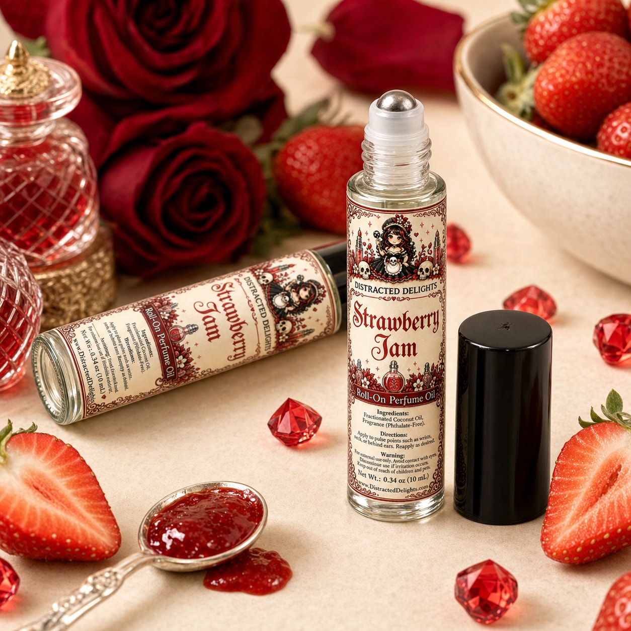 Strawberry Jam Perfume Oil Roll On, Sweet Fruity Fragrance, Gourmand Scent, 10ml
