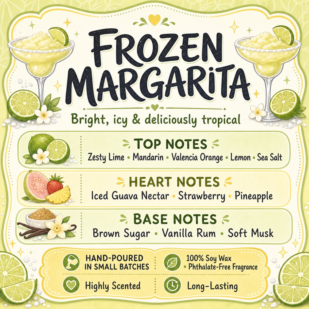 Frozen Margarita Soy Wax Melts – Lime, Guava & Vanilla Rum – 2.5 oz Highly Scented Wax Tarts