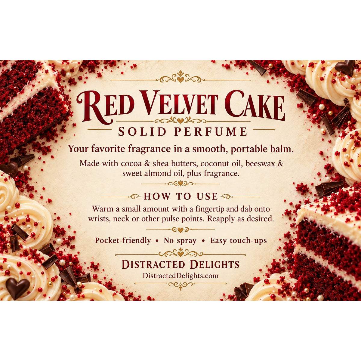 Red Velvet Cake Solid Perfume | Cream Cheese Icing, Chocolate & Tonka Bean | Gourmand Fragrance
