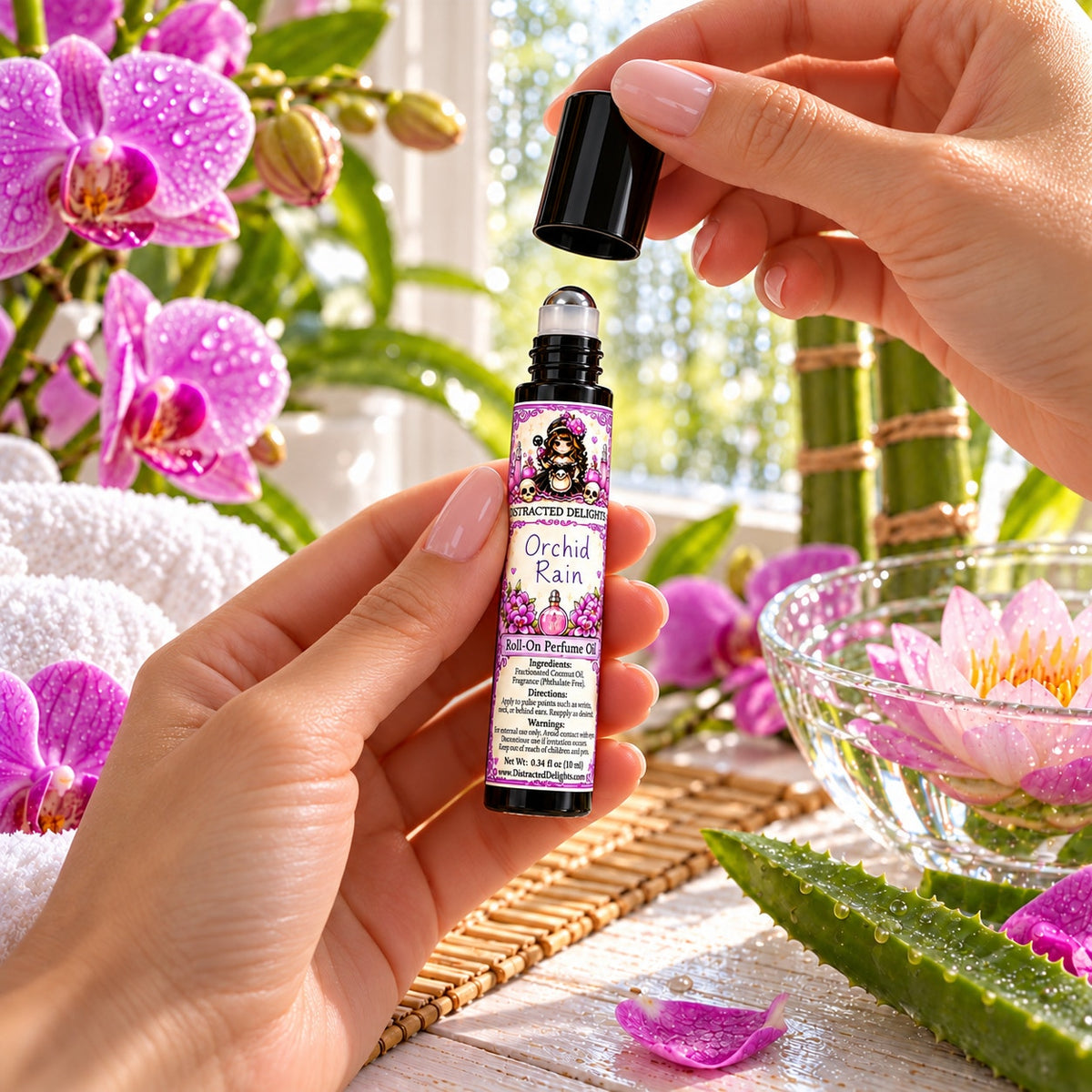 Orchid Rain Perfume Oil Roll On Clean Spa Floral Handmade Fragrance