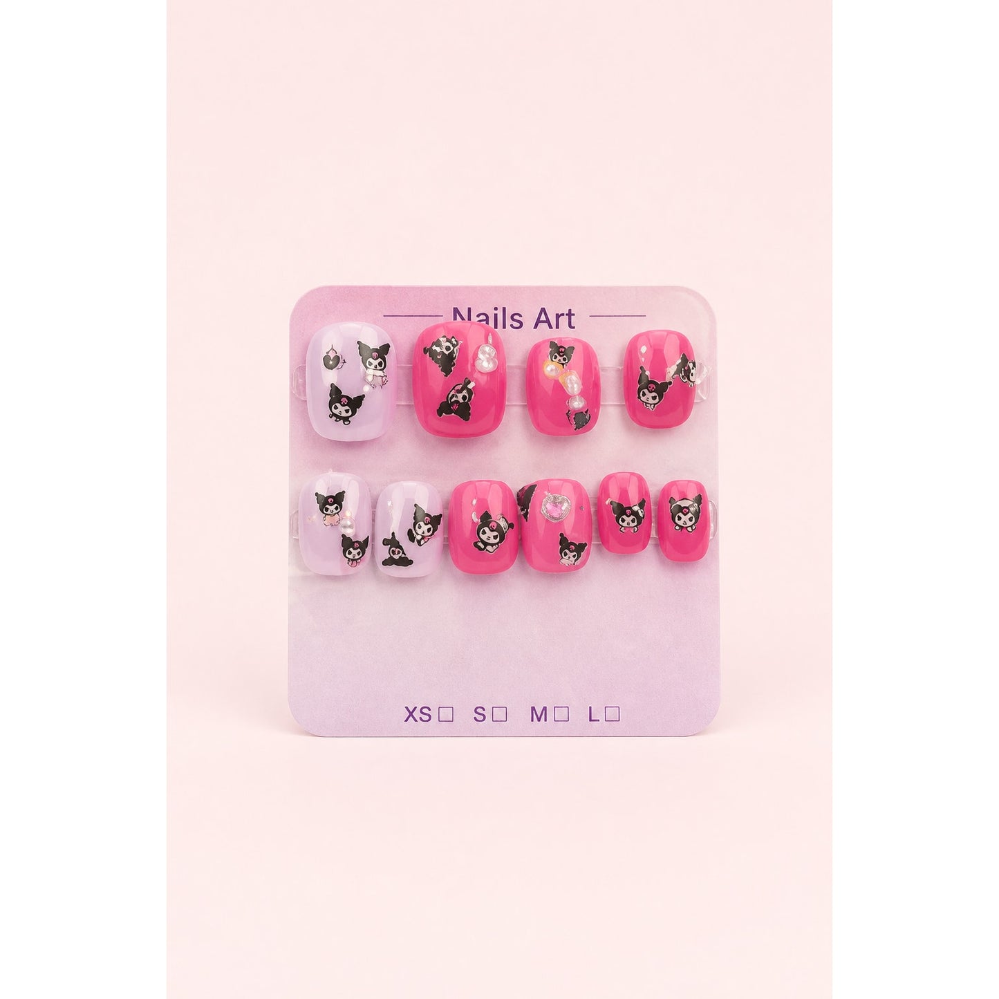 Kuromi Press On Nails – Handmade Pink Kawaii Nail Set – Medium Short Square Nails – Sanrio Inspired Nail Art