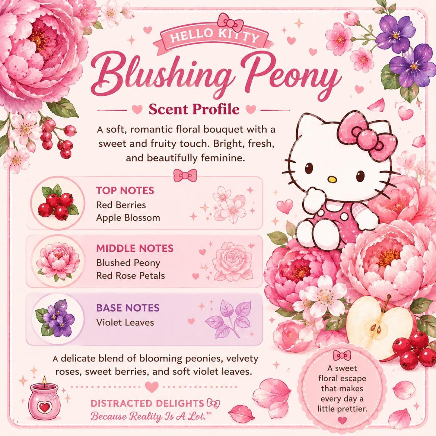 Hello Kitty & Kuromi Wax Melts | Blushing Peony Scent | Large 3D Character Wax Melts | Sanrio Inspired Home Fragrance | 3 oz Total