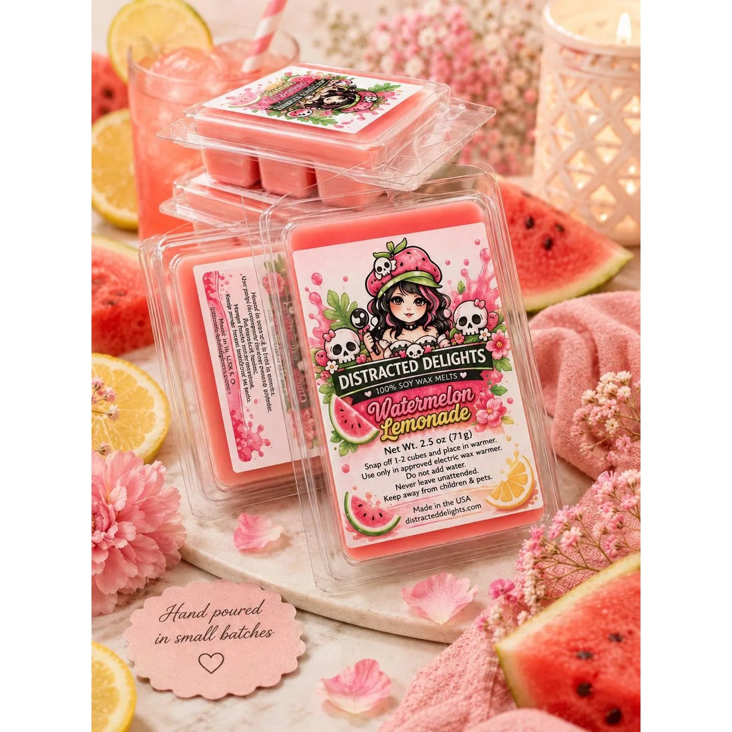 Watermelon Lemonade Soy Wax Melts | Fruity Summer Home Fragrance, Hand Poured