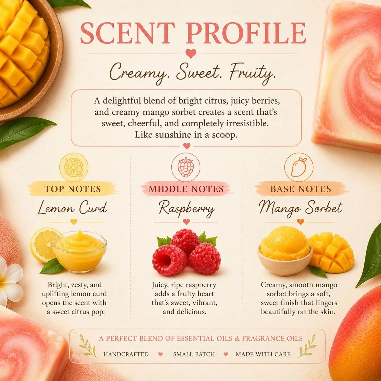 Mango Sorbet Handmade Soap | Cold Process Artisan Soap | Fruity Citrus Soap