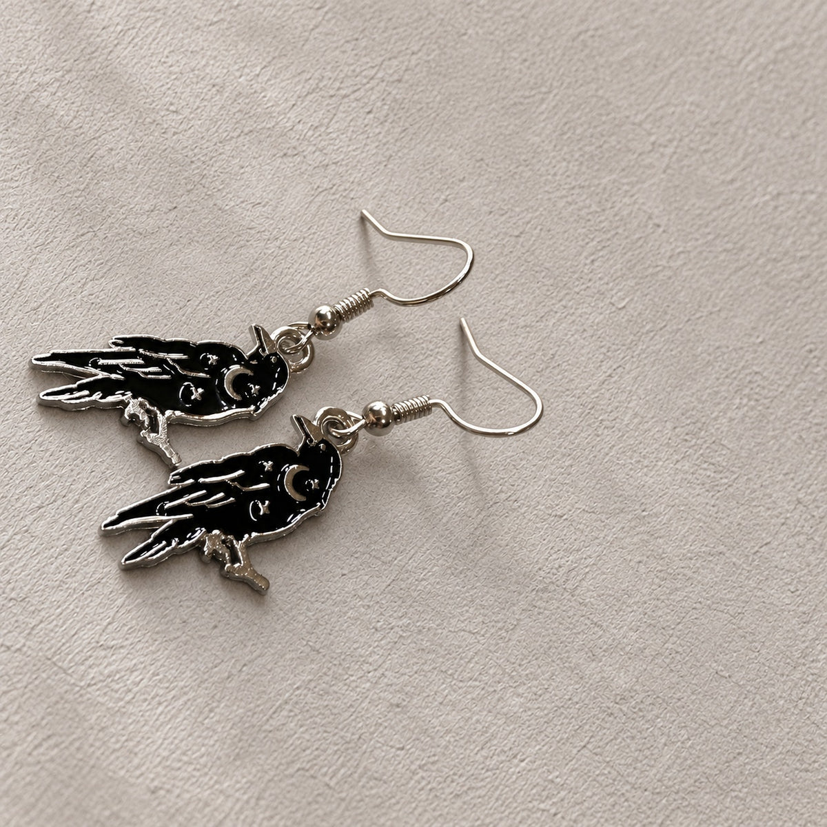 Gothic Witchy Crow Raven Dangle French Wire Earrings