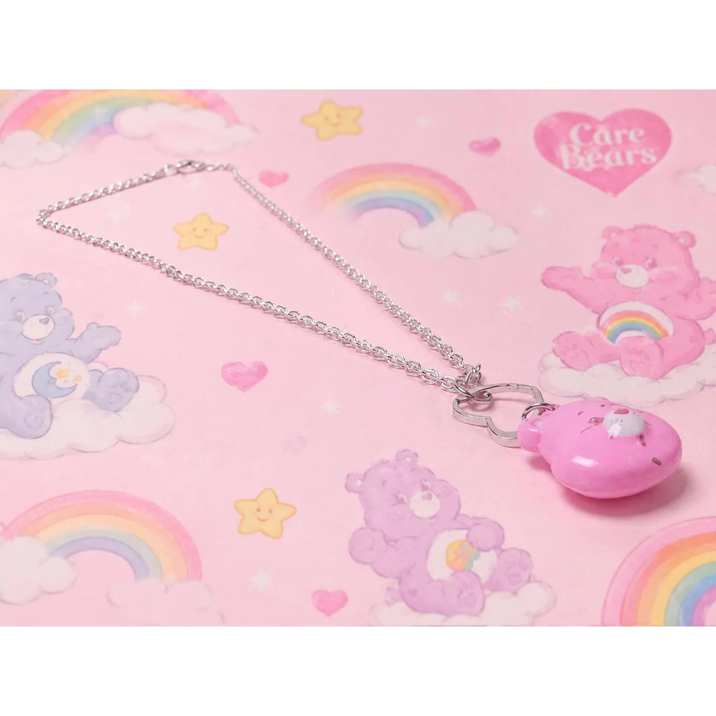 Cheer Bear Care Bear Pink Teddy Bear Necklace With Heart Design