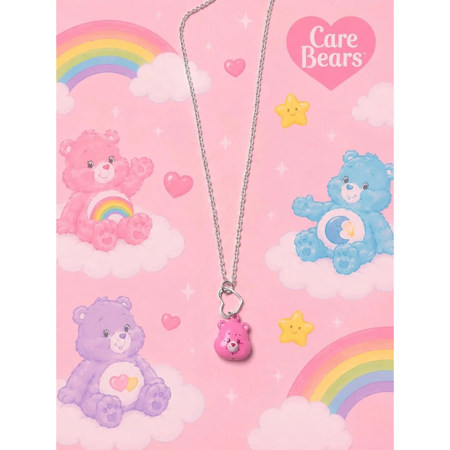 Cheer Bear Care Bear Pink Teddy Bear Necklace With Heart Design