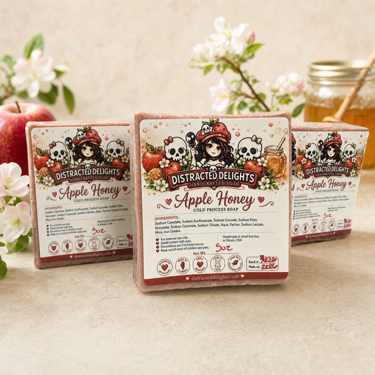 Apple Honey Cold Process Soap – Handmade Artisan Bar, Apple Pear & Honey Scent