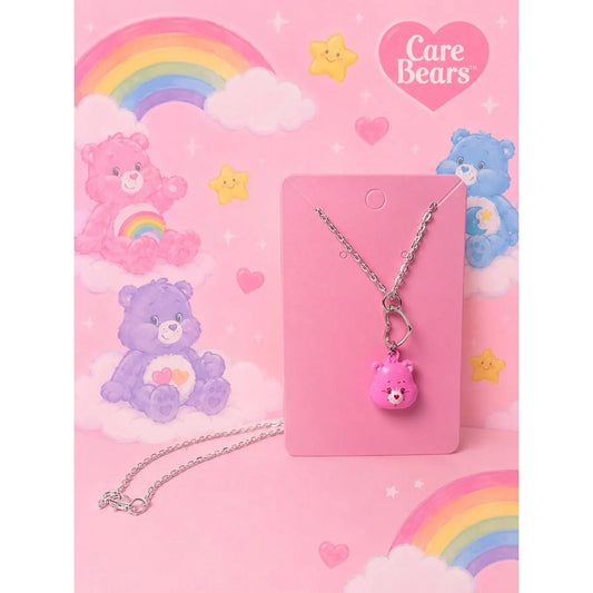 Cheer Bear Care Bear Pink Teddy Bear Necklace With Heart Design