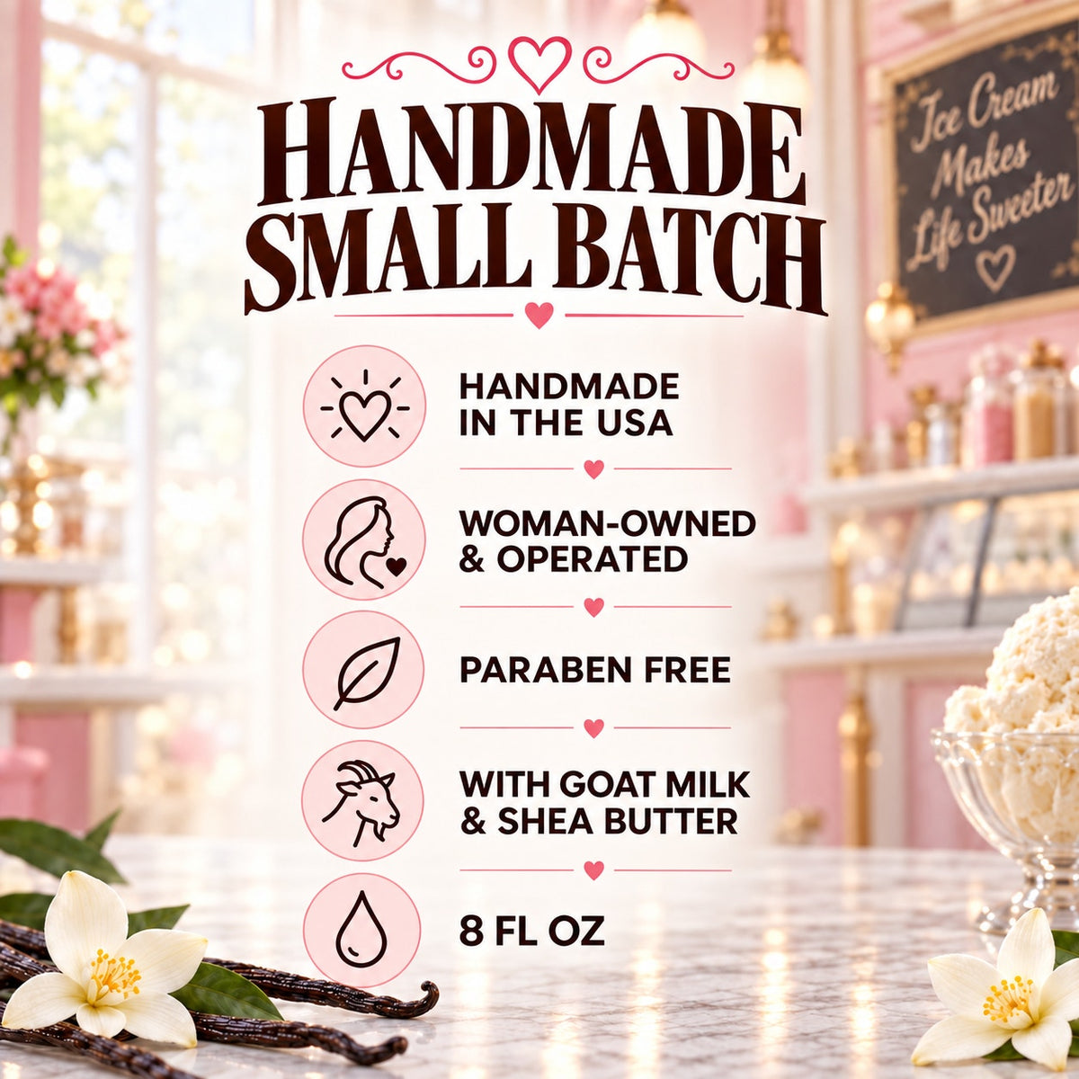 Gourmand Vanilla Ice Cream Paraben Free Goat Milk & Honey Lotion