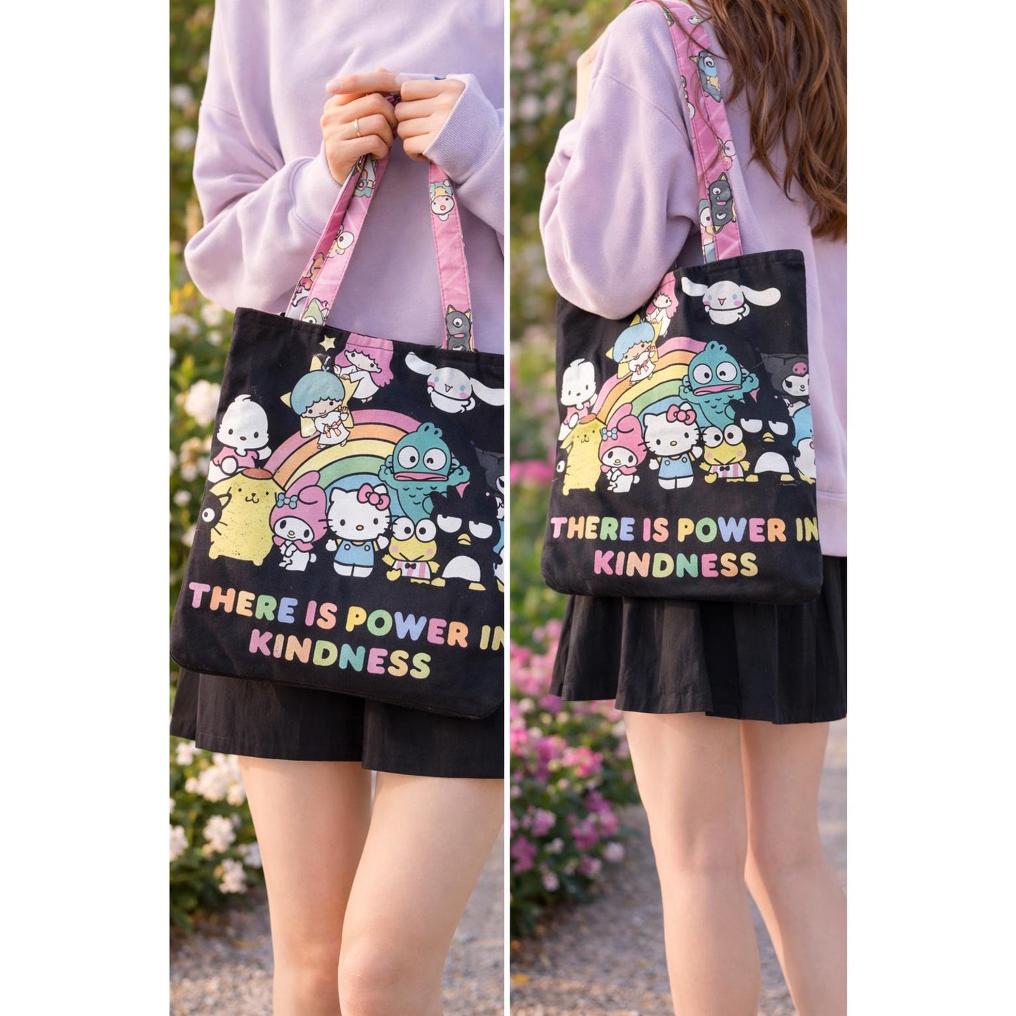 Upcycled Hello Kitty Tote Bag, Handmade Sanrio Shoulder Bag, Kawaii Reusable Tote, One of a Kind Cute Grocery Bag, Gift for Her