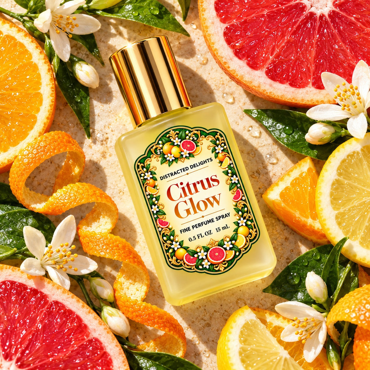 Citrus Glow Handmade Fruity Floral Fine Perfume with Grapefruit, Peach, Strawberry & Jasmine