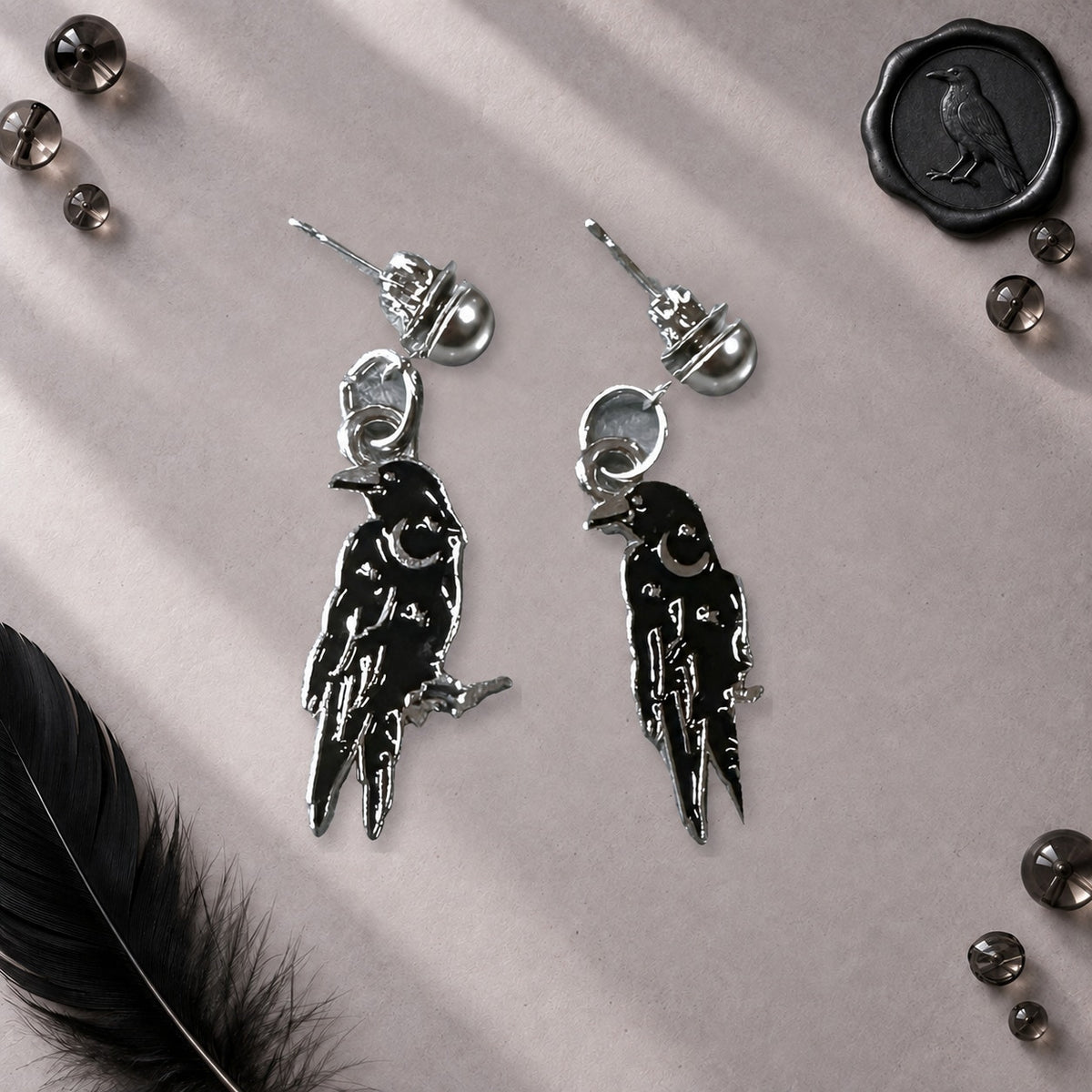 Witchy Goth Crow Raven Dangle Stud Earrings