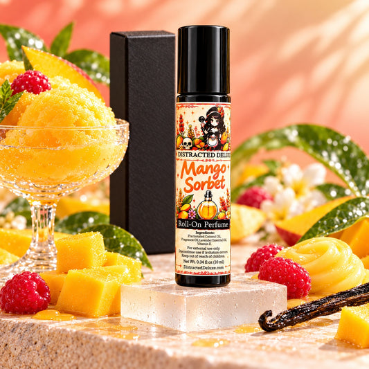 Handmade Mango Sorbet Roll On Perfume Oil, Fruity Gourmand Fragrance, 0.34 oz