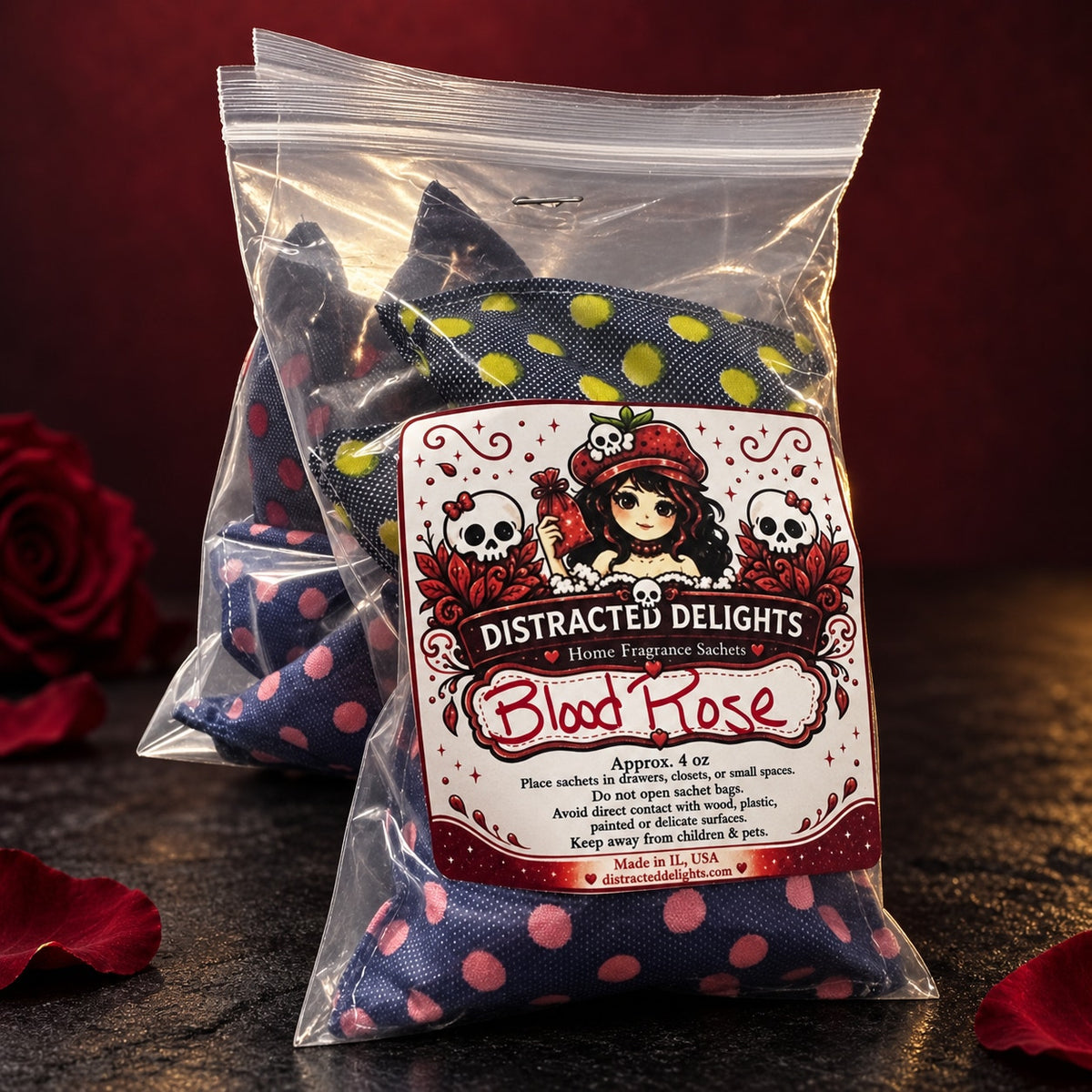 Blood Rose Scent Sachets Set of 4 Drawer & Closet Fresheners